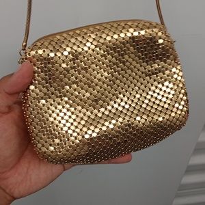 Vtg 70s Gold Color- Long Chain Purse